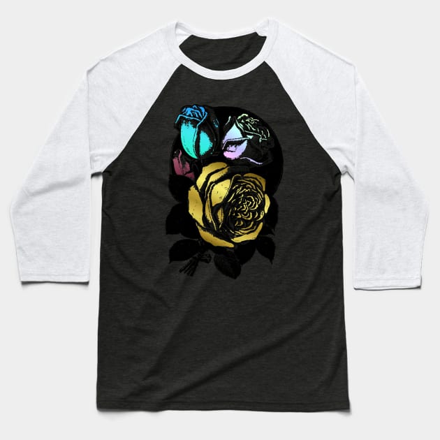 Colourful Roses Baseball T-Shirt by positiveartstore